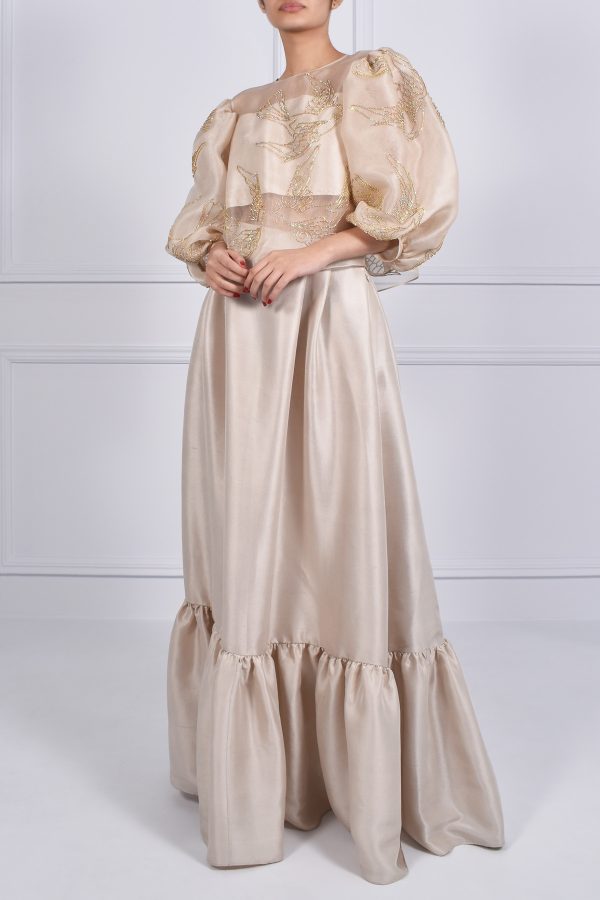 White Swan Embellished Organza Blouse Skirt Set