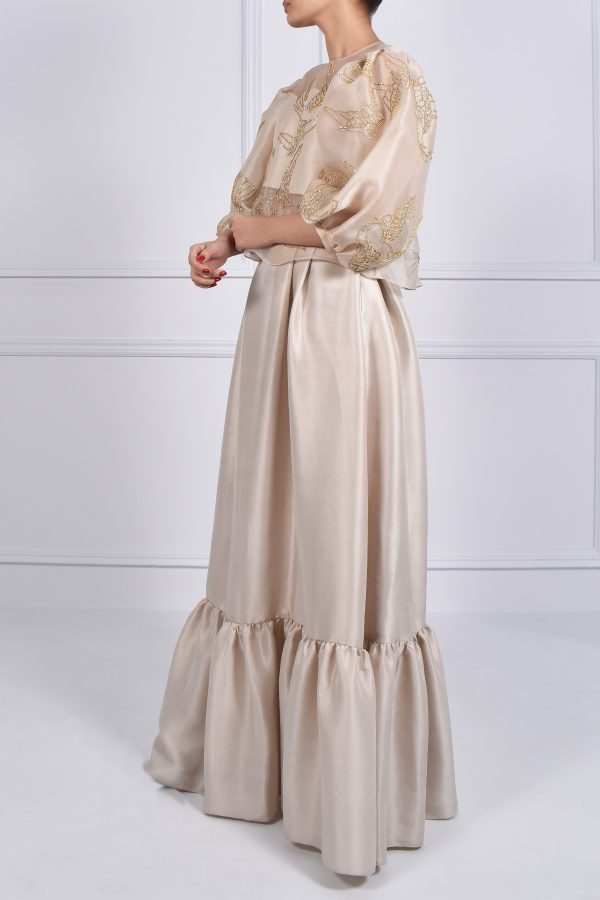 White Swan Embellished Organza Blouse Skirt Set - Image 3