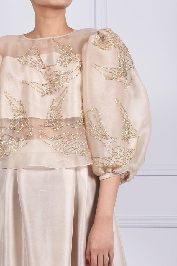 White Swan Embellished Organza Blouse Skirt Set - Image 4