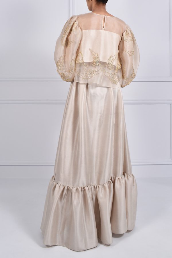 White Swan Embellished Organza Blouse Skirt Set - Image 5