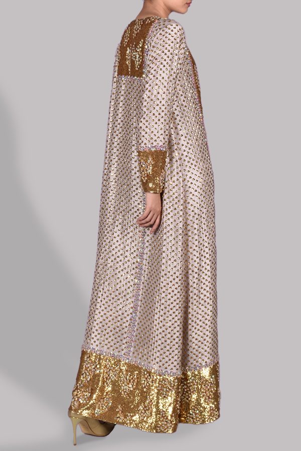 Silver Grey Embellished Raw Silk Maxi - Image 2