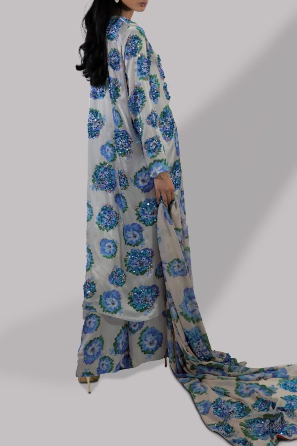 Jadeite & Blue Digital Print Satin Silk Set - Image 3