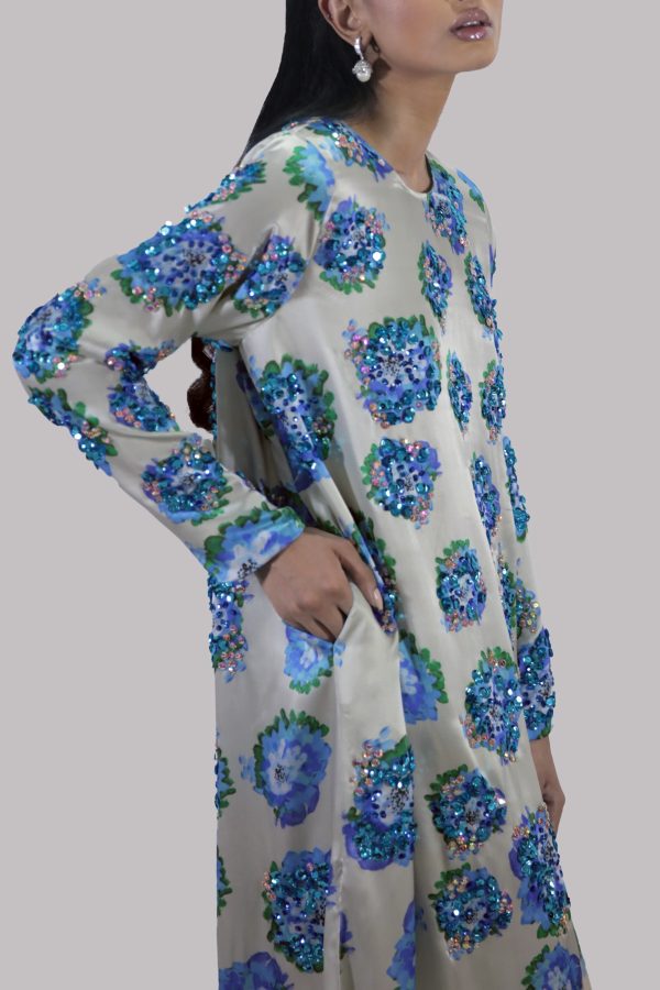 Jadeite & Blue Digital Print Satin Silk Set - Image 4