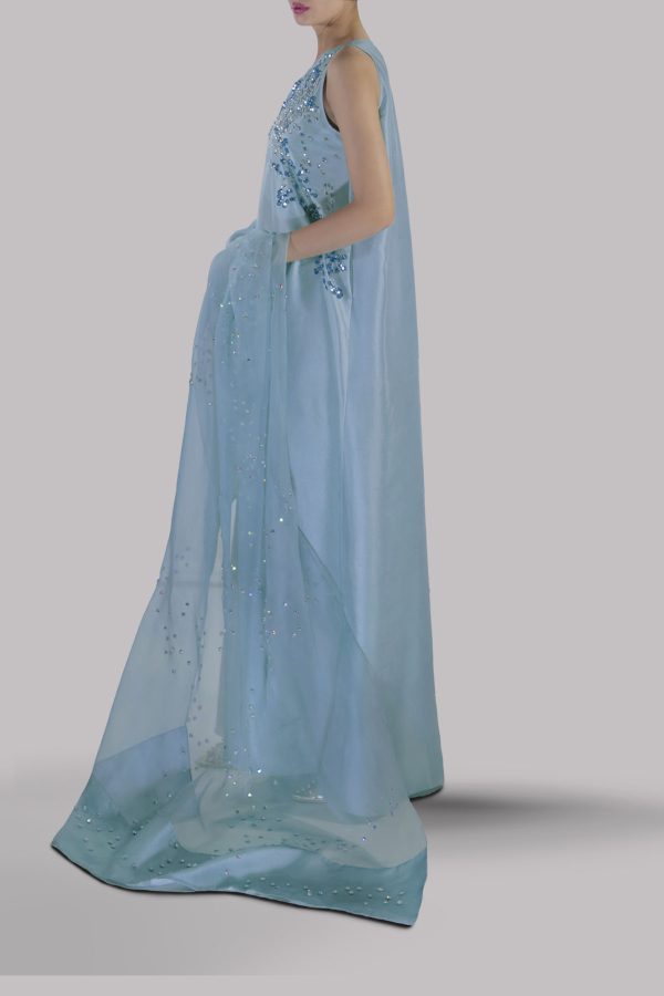 Porcelain Blue Embellished Raw Silk Maxi Set - Image 2