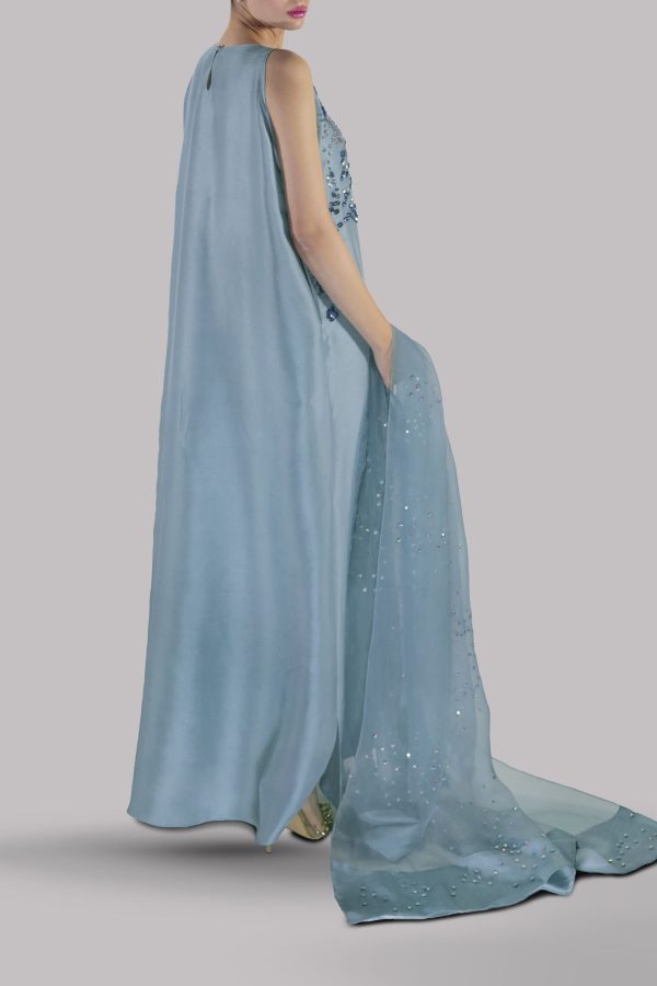 Porcelain Blue Embellished Raw Silk Maxi Set - Image 3
