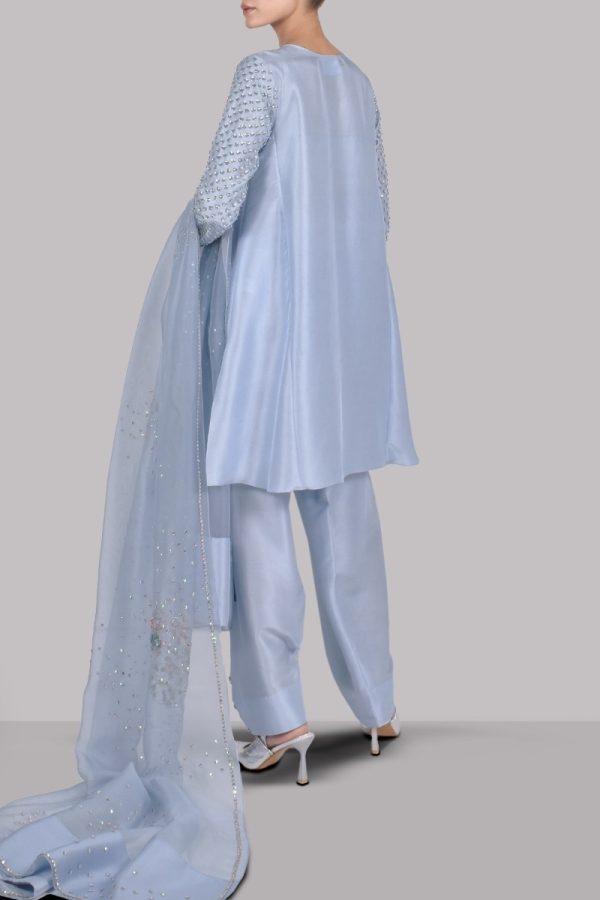 Cashmere Blue Embellished Raw Silk Set - Image 2