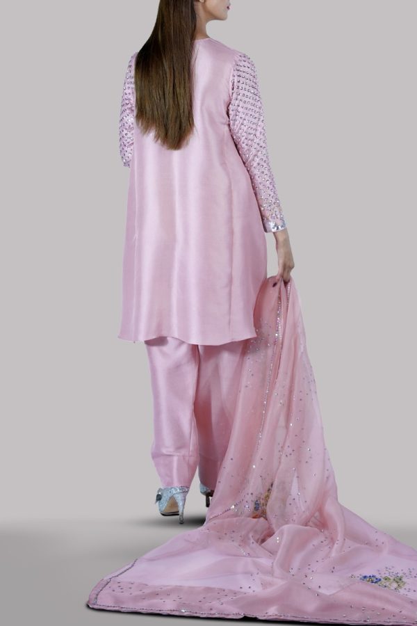 Tickled Pink Embellished Raw Silk Set