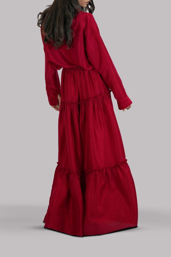 Tango Red Embellished Blouse Skirt Set - Image 3