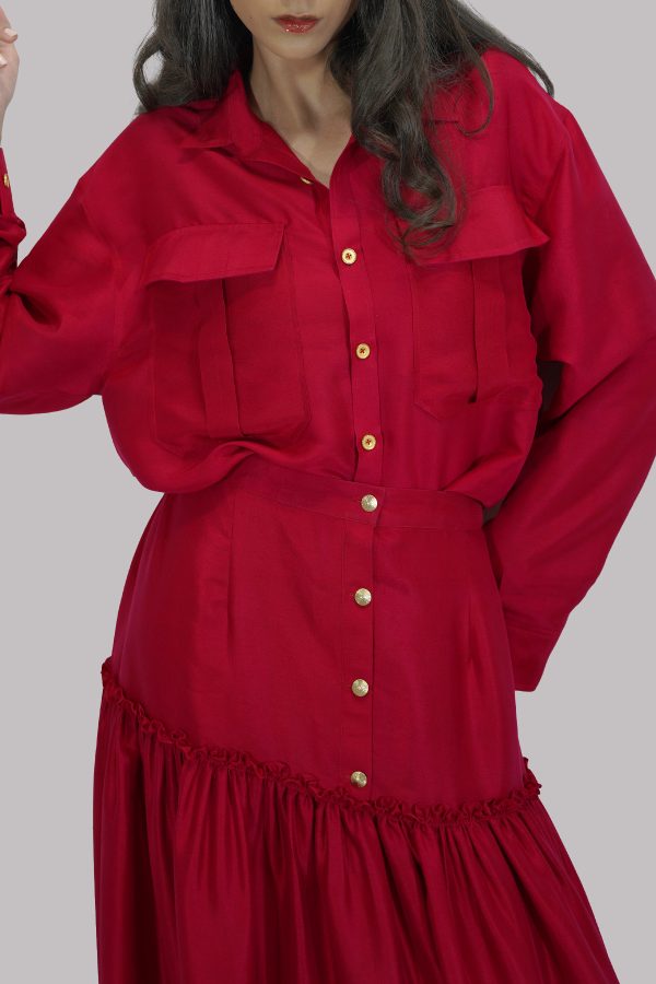 Tango Red Embellished Blouse Skirt Set - Image 4