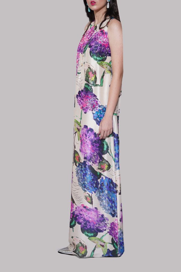 White Swan Printed Embellished Maxi