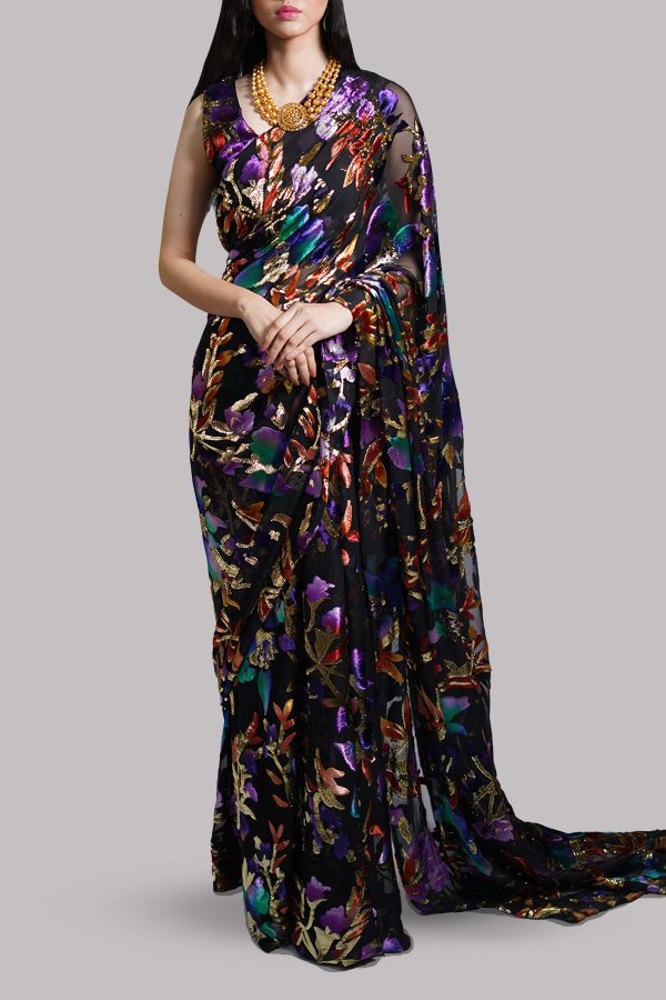 Black Italian Chiffon Sari