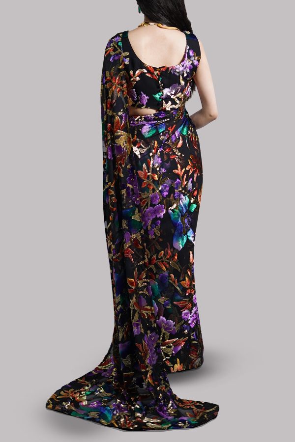 Black Italian Chiffon Sari - Image 3