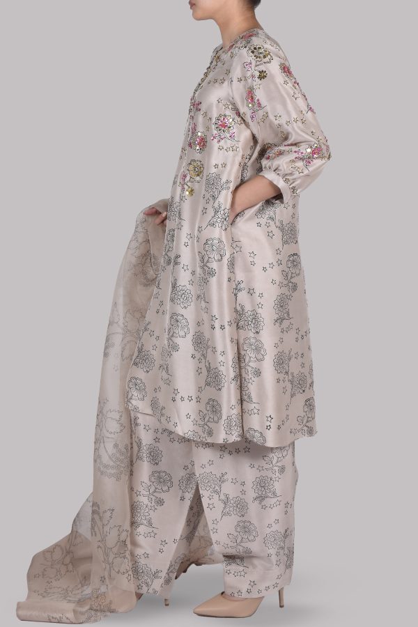 Moonlight Beige Block Printed and Embellished Set - Image 2