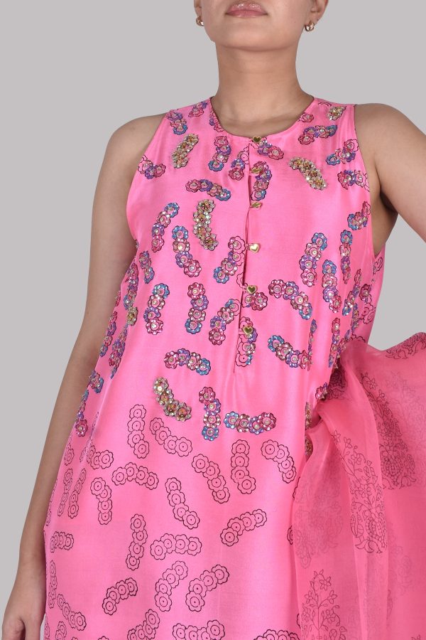 Azalea Pink Block Printed Embellished Maxi Set - Image 4