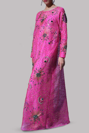Diva Pink Embellished Organza Maxi Dress
