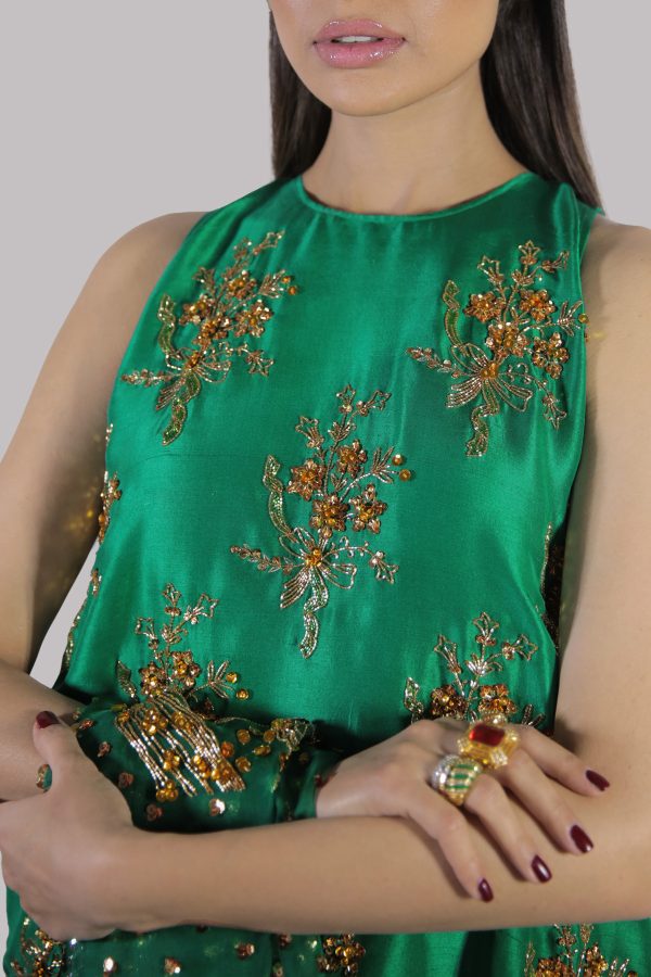 Emerald Green Embellished Raw Silk Set - Image 2