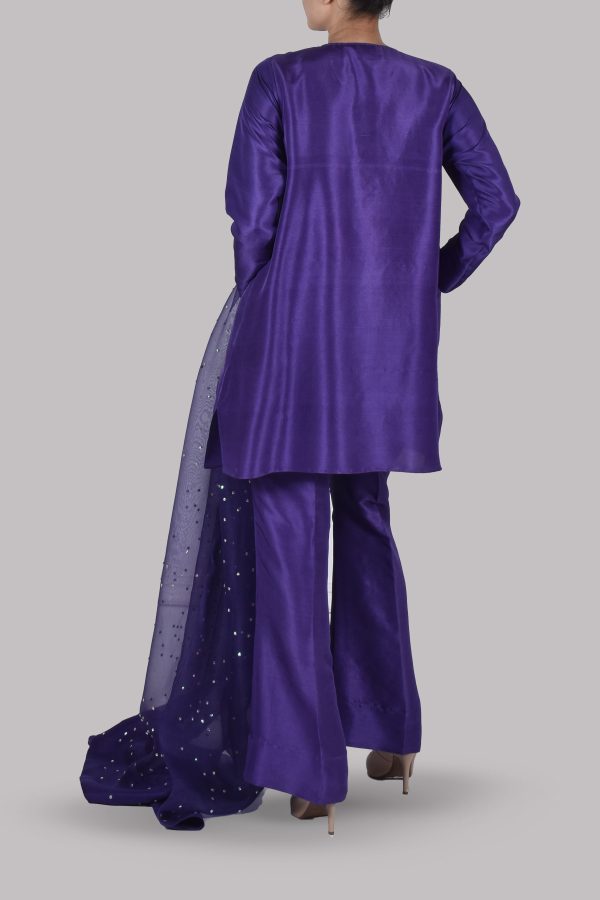 Deep Blue Purple Embellished Raw Silk Set - Image 3