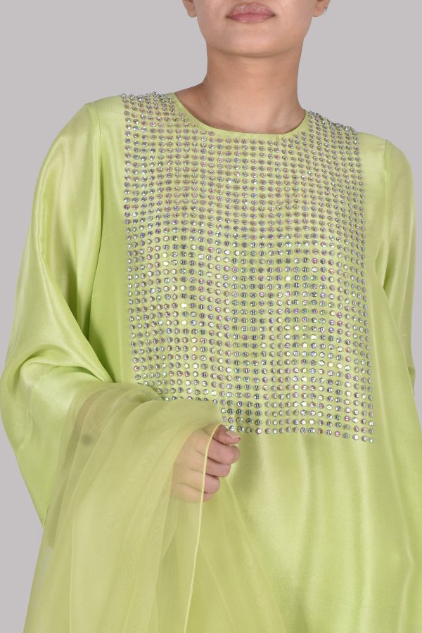 Lime Punch Embellished Raw Silk Set - Image 2