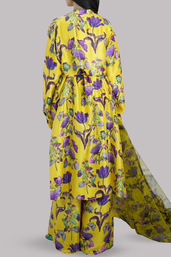 Quince Yellow Printed Raw Silk Set - Image 2