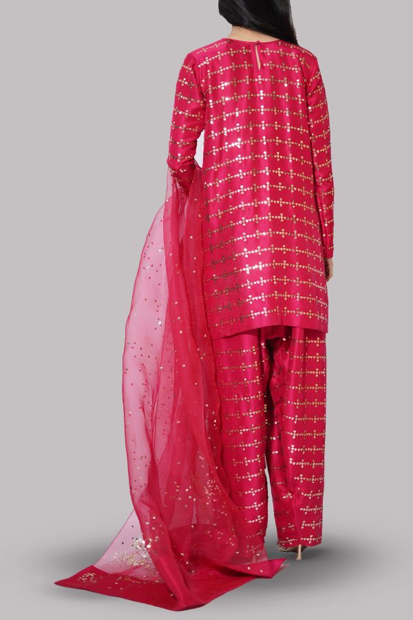 Toreador Red Embellished Raw Silk Set - Image 3