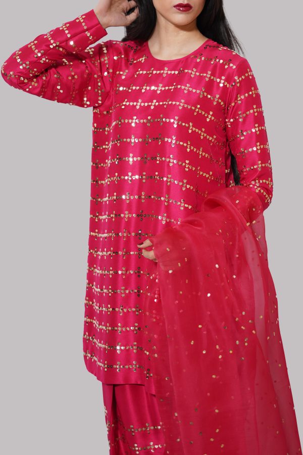 Toreador Red Embellished Raw Silk Set - Image 4