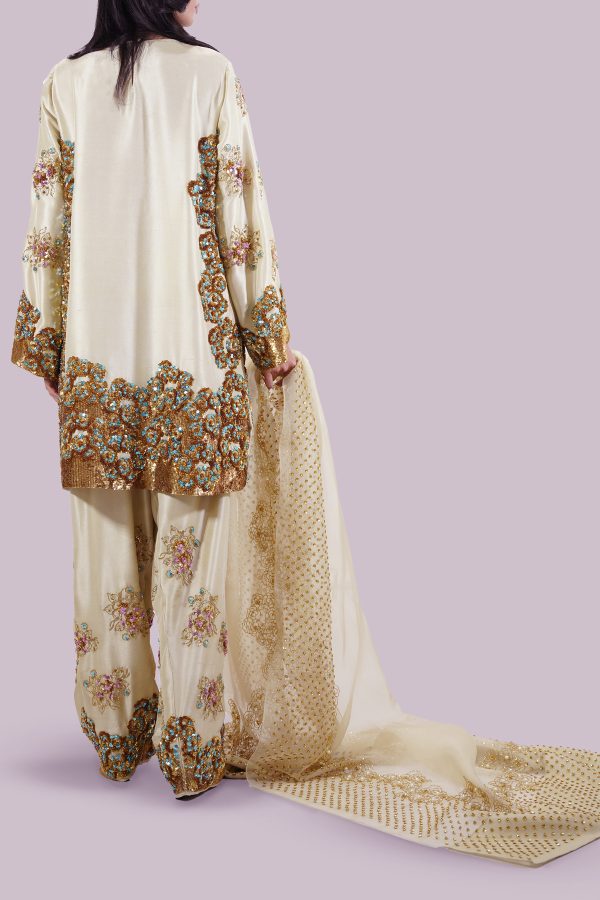 Lambs Wool Crème Embellished Raw Silk Set - Image 3