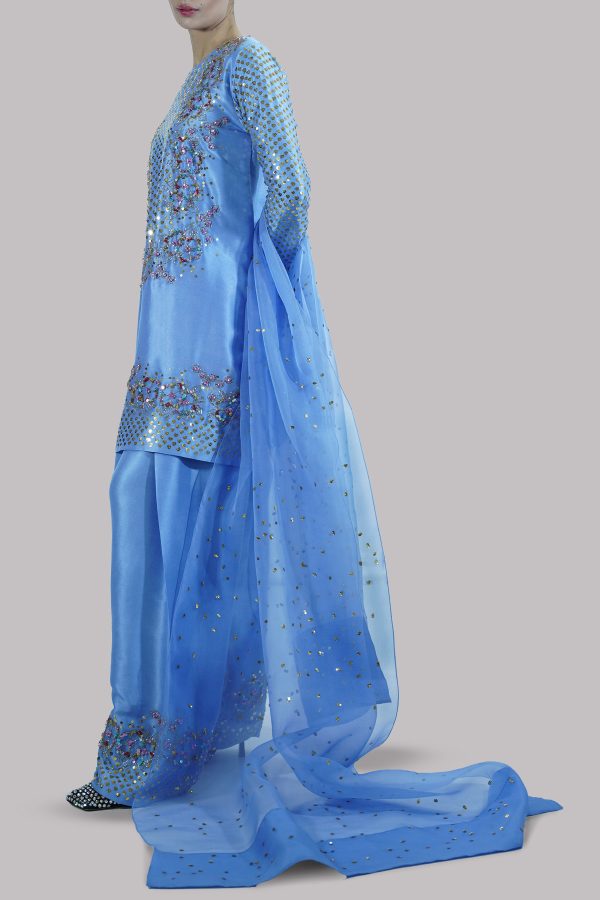 Cornflower Blue  Embellished Raw Silk Set - Image 2