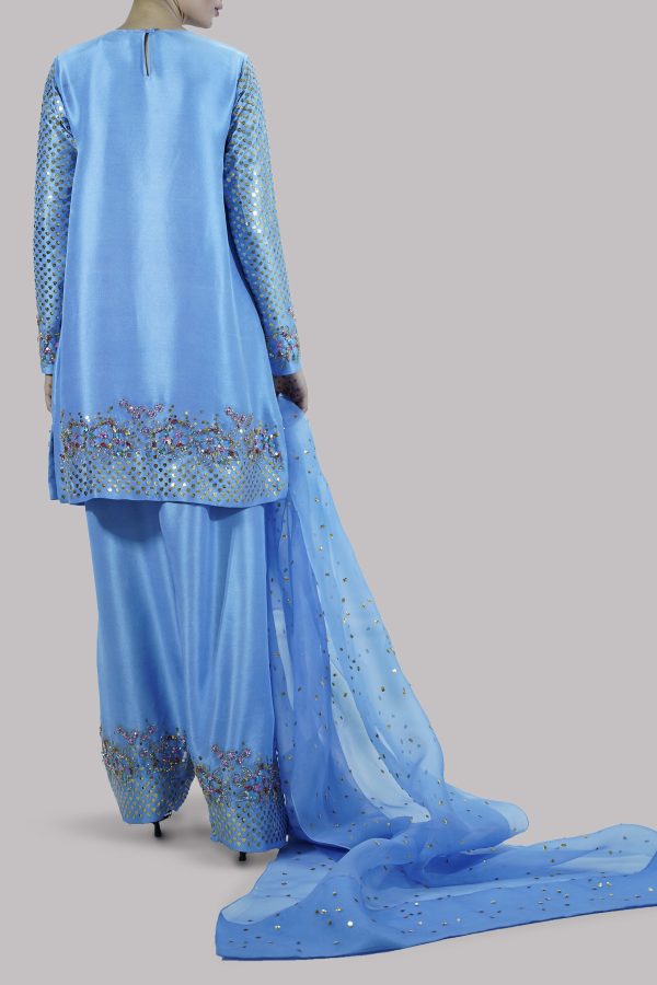 Cornflower Blue  Embellished Raw Silk Set - Image 3