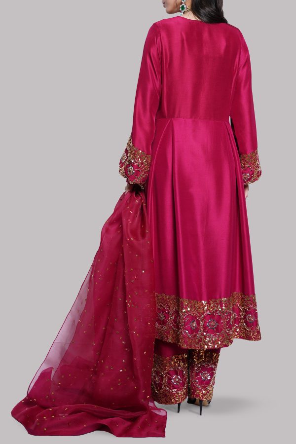 Tango Red Embellished Raw Silk Set - Image 3