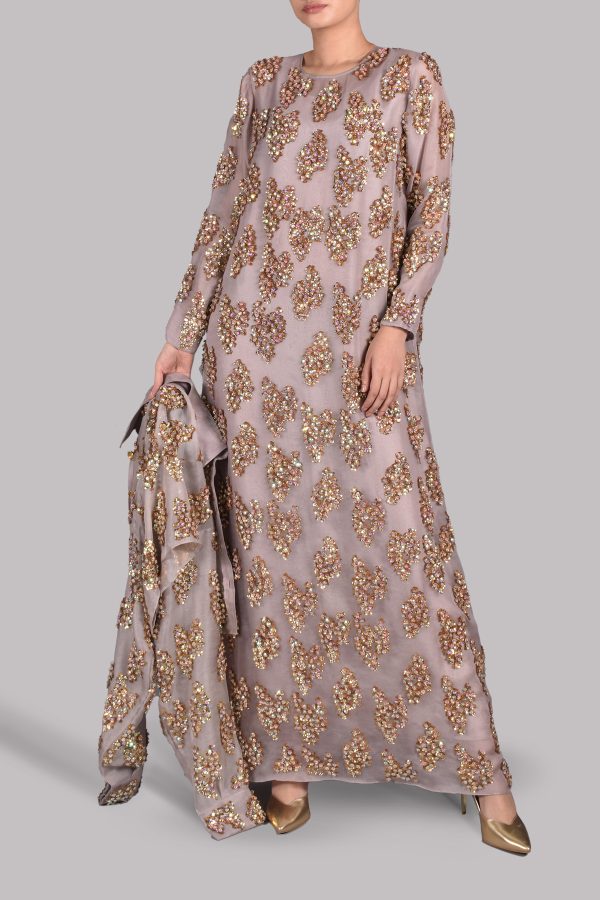 Silver Grey Embellished Maxi Set