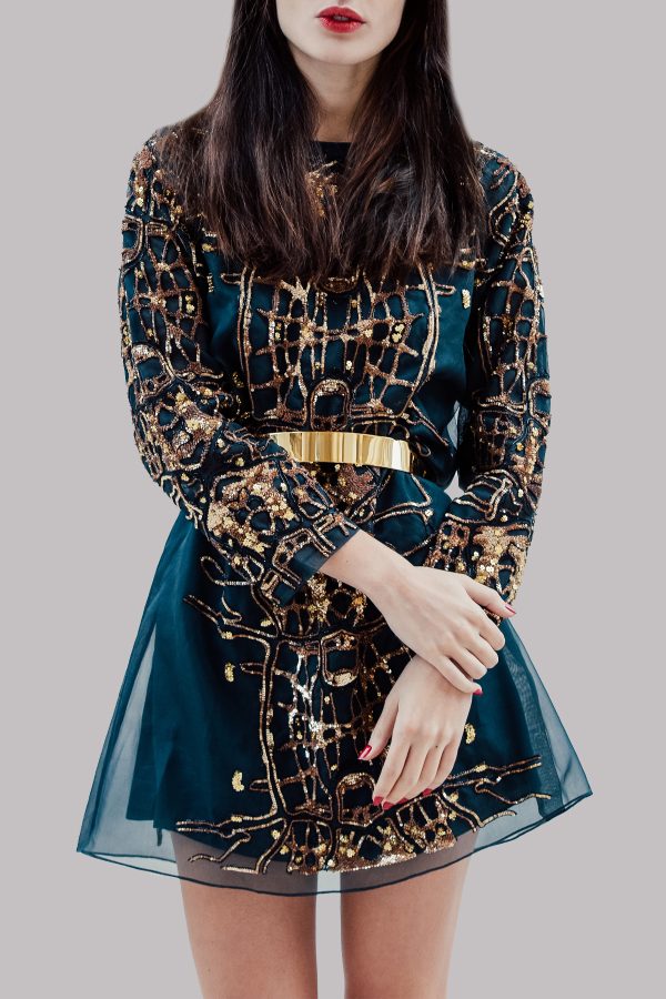 Black Iris Organza Embellished Dress - Image 2