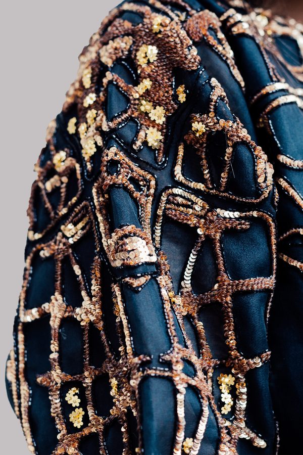 Black Iris Organza Embellished Dress - Image 3